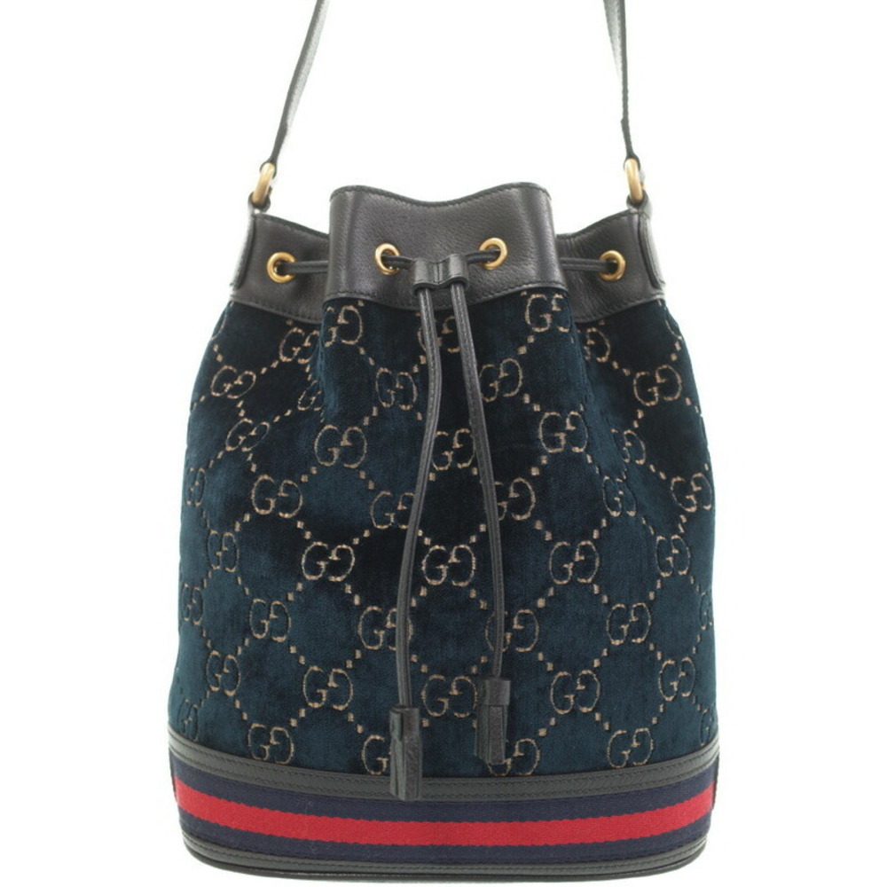 GUCCI GG Velvet Bucket Bag Shoulder Black